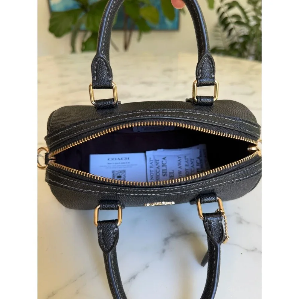NWT Coach Mini Rowan Crossbody CH157 Black Crossgrain Leather / Gold Satchel